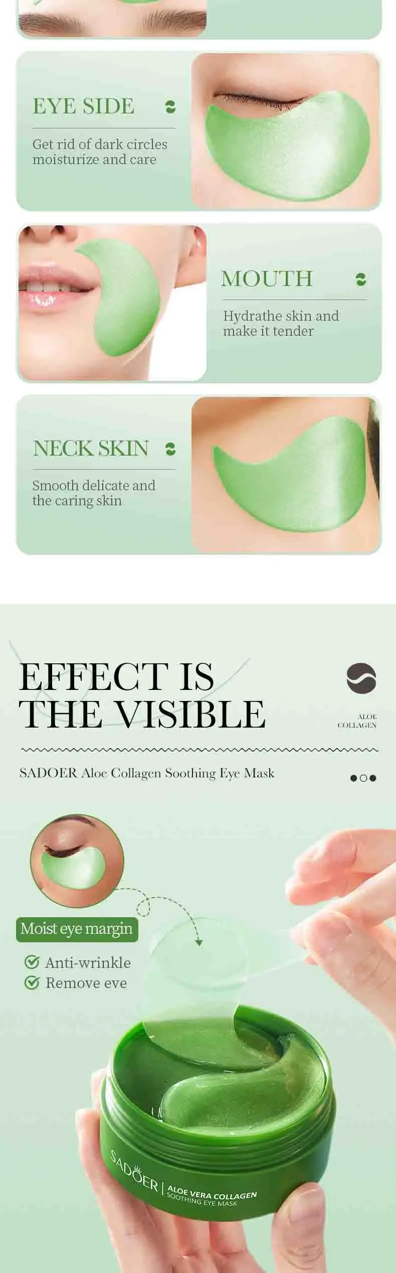SADOER Aloe Vera Collagen Eye Mask Patches product information
