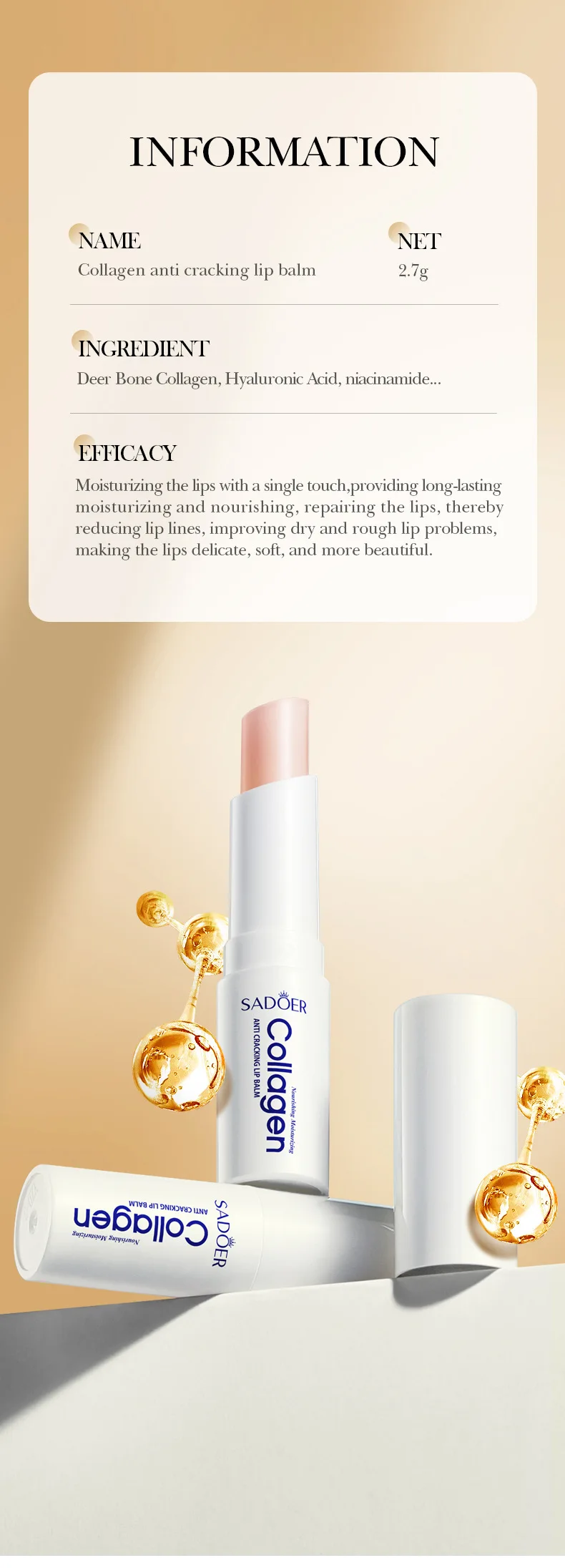 SADOER Collagen Lip Balm product information