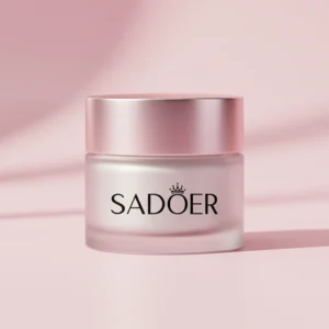 SADOER face cream jar photographed with gentle diffused lighting.