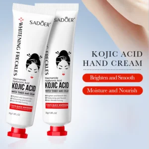 Two tubes of SADOER Kojic Acid Hand Cream for brightening, smoothing, and moisturizing dry skin.