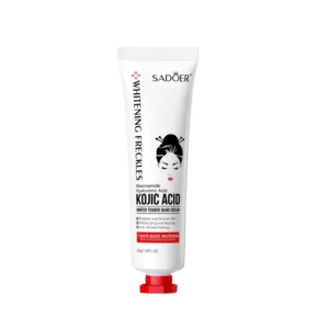 White tube of SADOER Kojic Acid Hand Cream for brightening and moisturizing dry, dull hands.