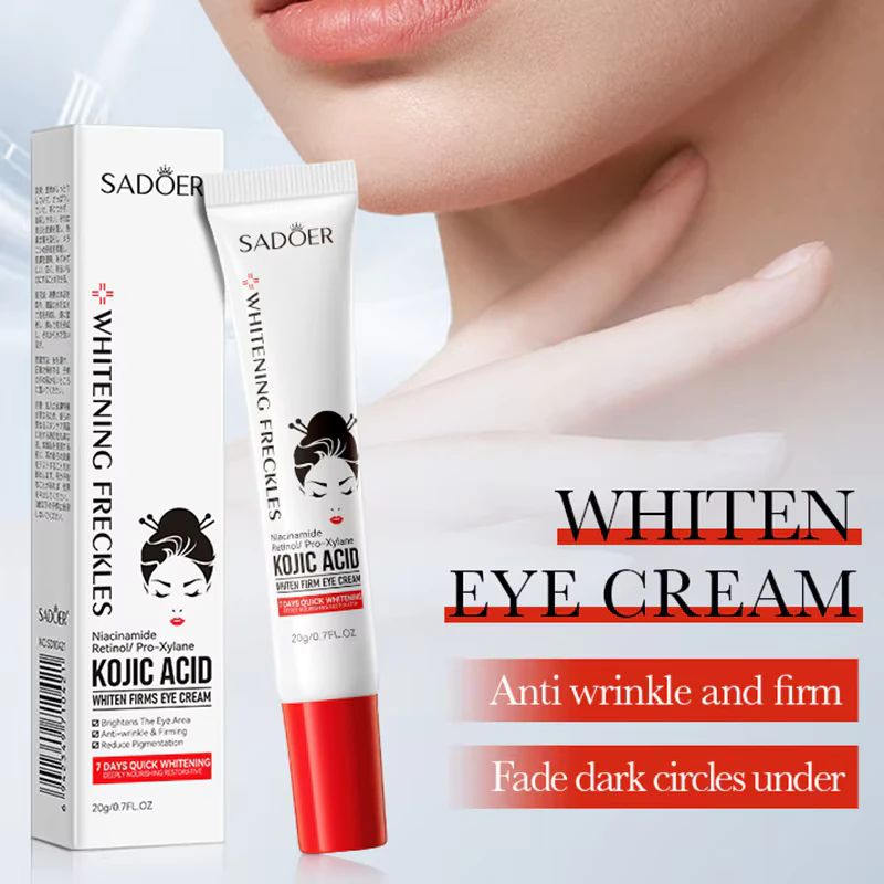 SADOER Kojic Acid Retinol Eye Cream packaging and tube for brightening and anti-wrinkle eye care.