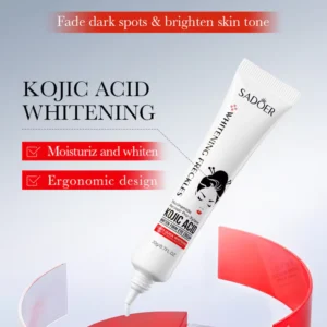SADOER Kojic Acid Retinol Eye Cream tube highlighting brightening and dark spot fading benefits.