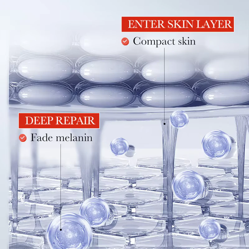 SADOER Kojic Acid Retinol Eye Cream illustration showing formula entering skin layers to fade melanin.