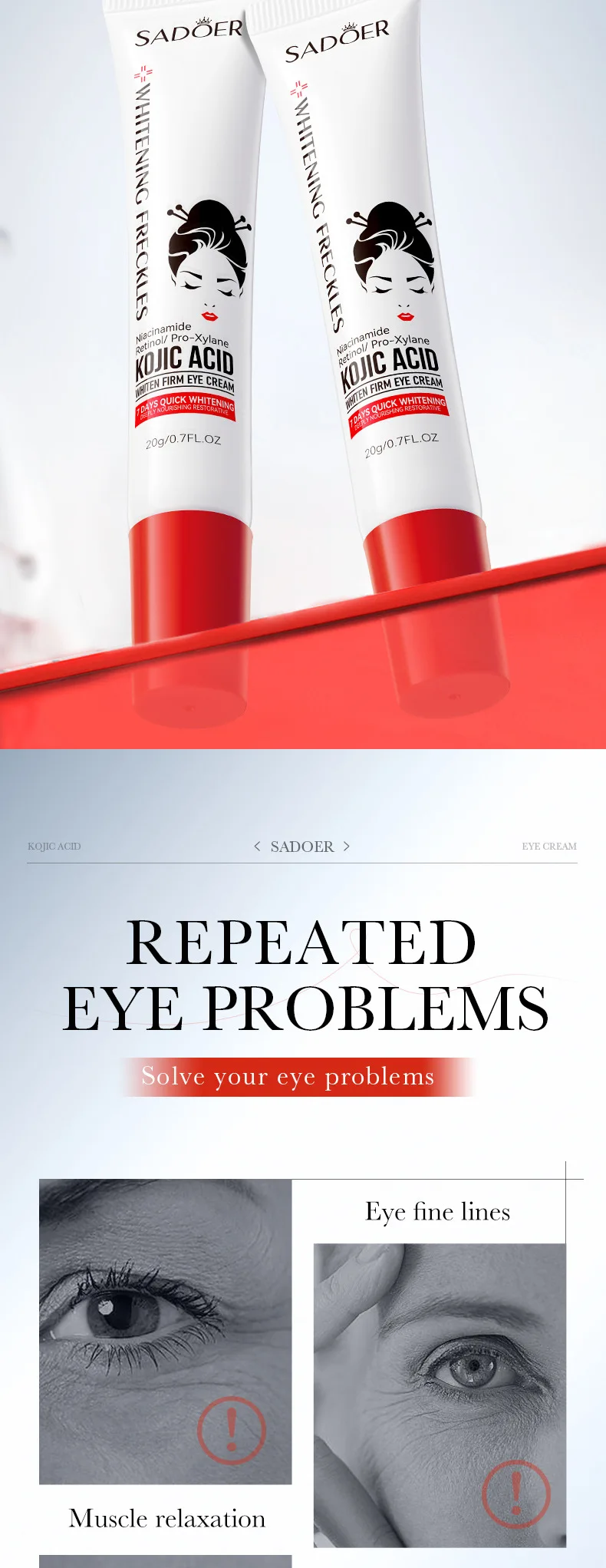 SADOER Kojic Acid Retinol Eye Cream product information.