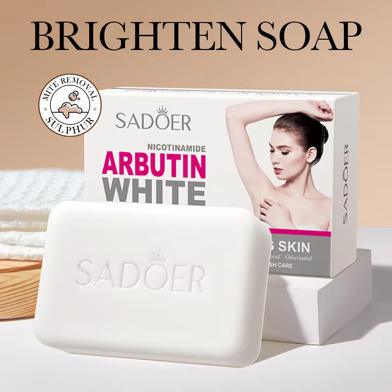 SADOER Niacinamide Arbutin Soap Bar and packaging with brightening sulfur formula.