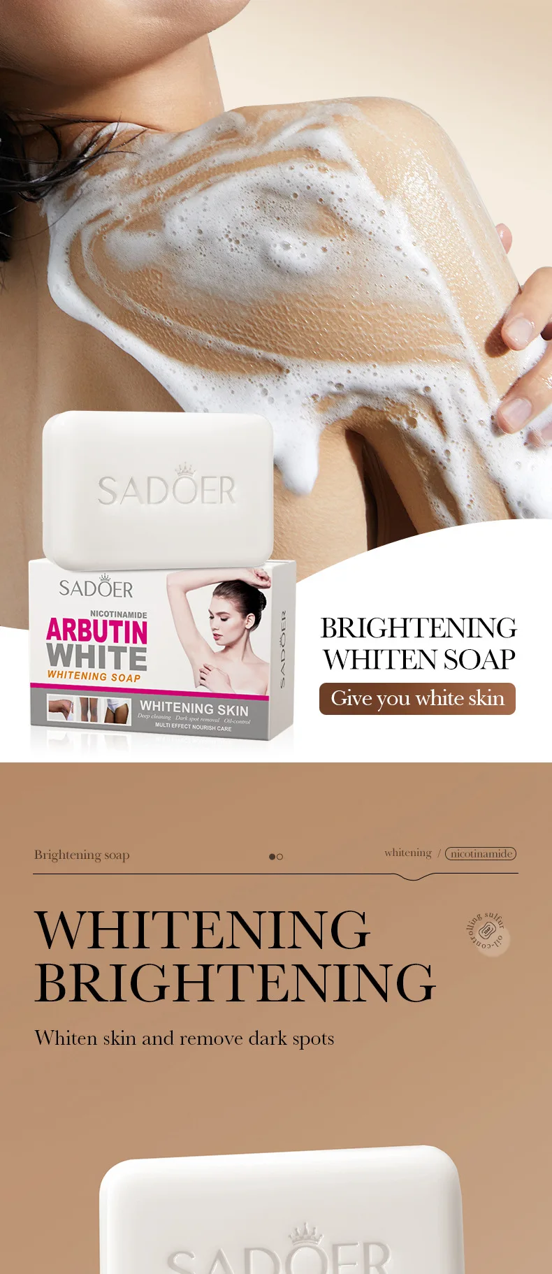 SADOER Niacinamide Arbutin Facial Soap Bar product information.