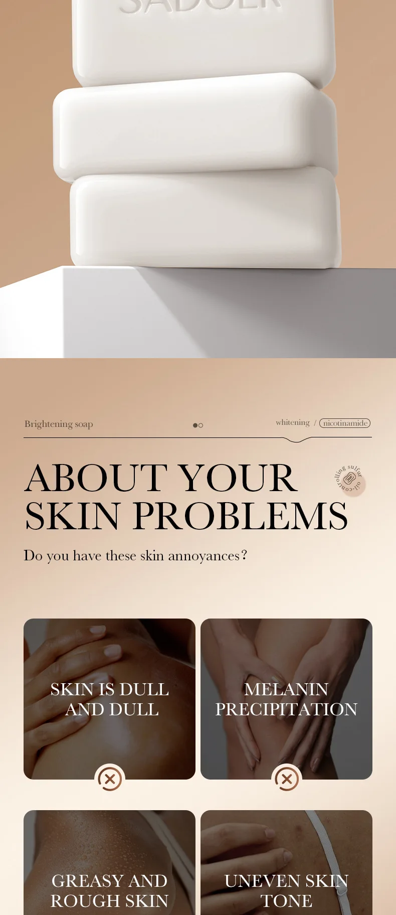 SADOER Niacinamide Arbutin Facial Soap Bar product information.