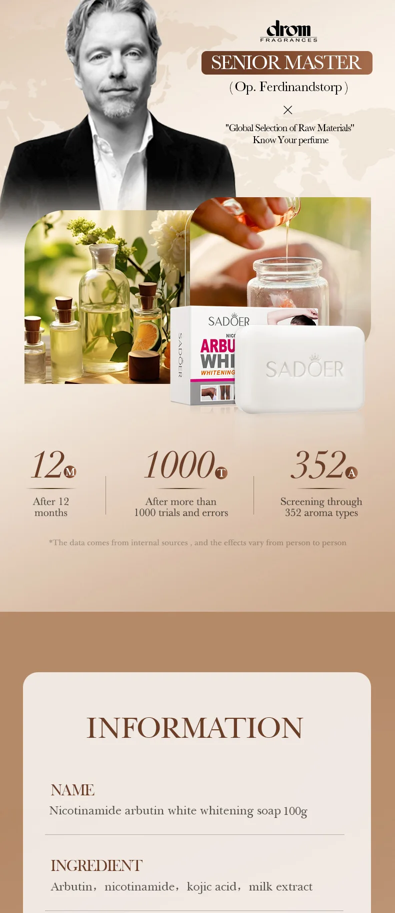 SADOER Niacinamide Arbutin Facial Soap Bar product information.