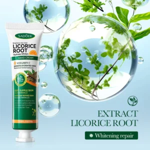 SADOER Vitamin C Licorice Hand Cream tube with botanical extracts and refreshing water bubbles.