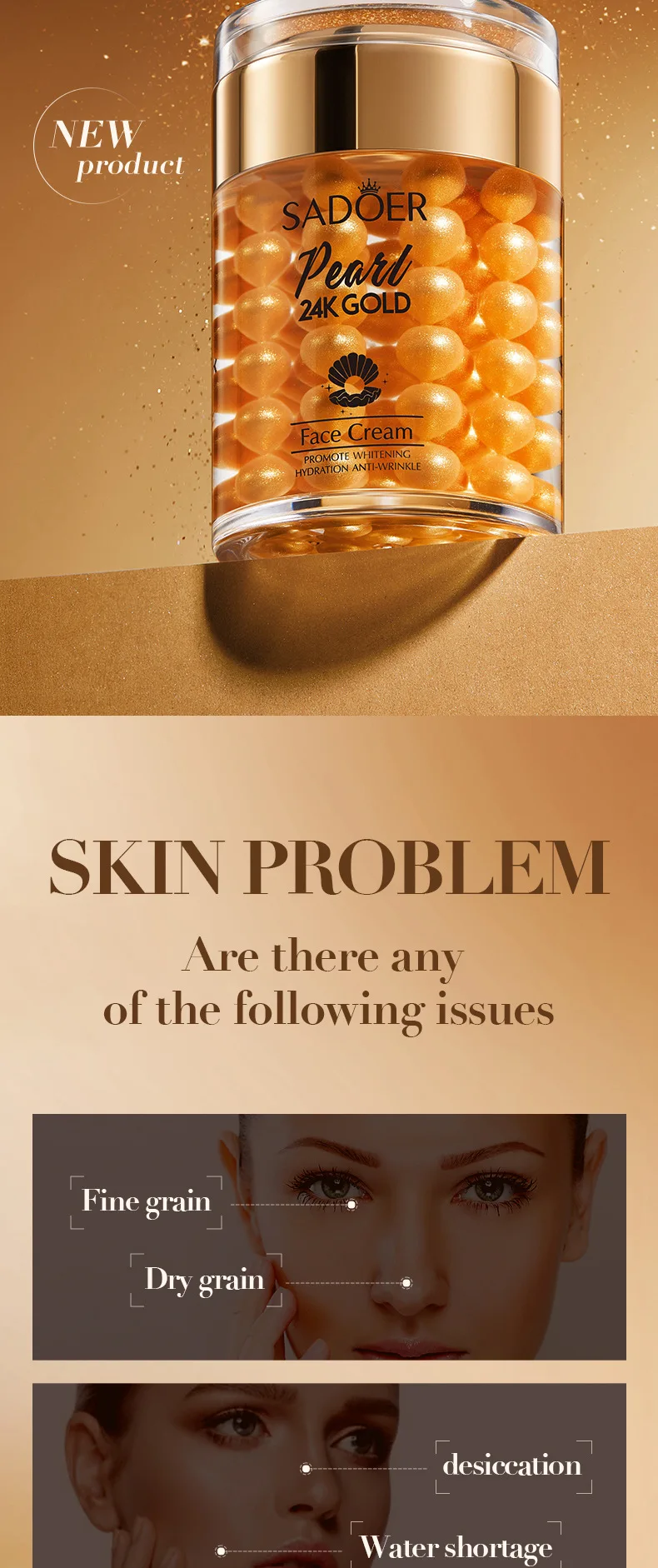 SADOER 24K Golden Pearl Collagen Face Cream product information
