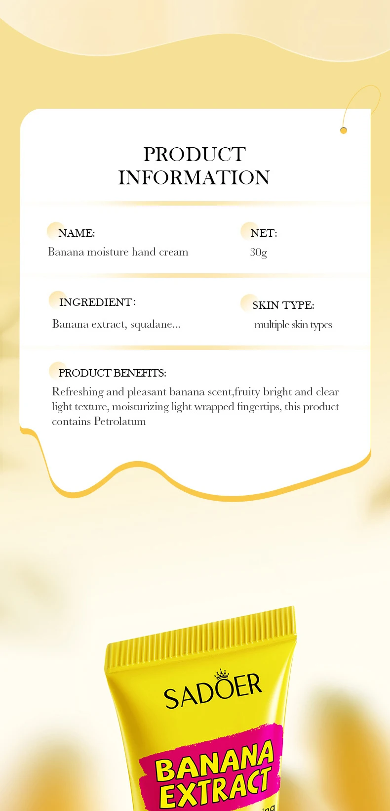 SADOER Banana Hand Cream product information