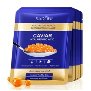 SADOER Caviar Hyaluronic Acid Face Sheet Mask blue packaging with a spoon of caviar extract.