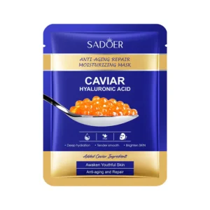 SADOER Caviar Hyaluronic Acid Face Sheet Mask packet for anti-aging repair and deep skin hydration.