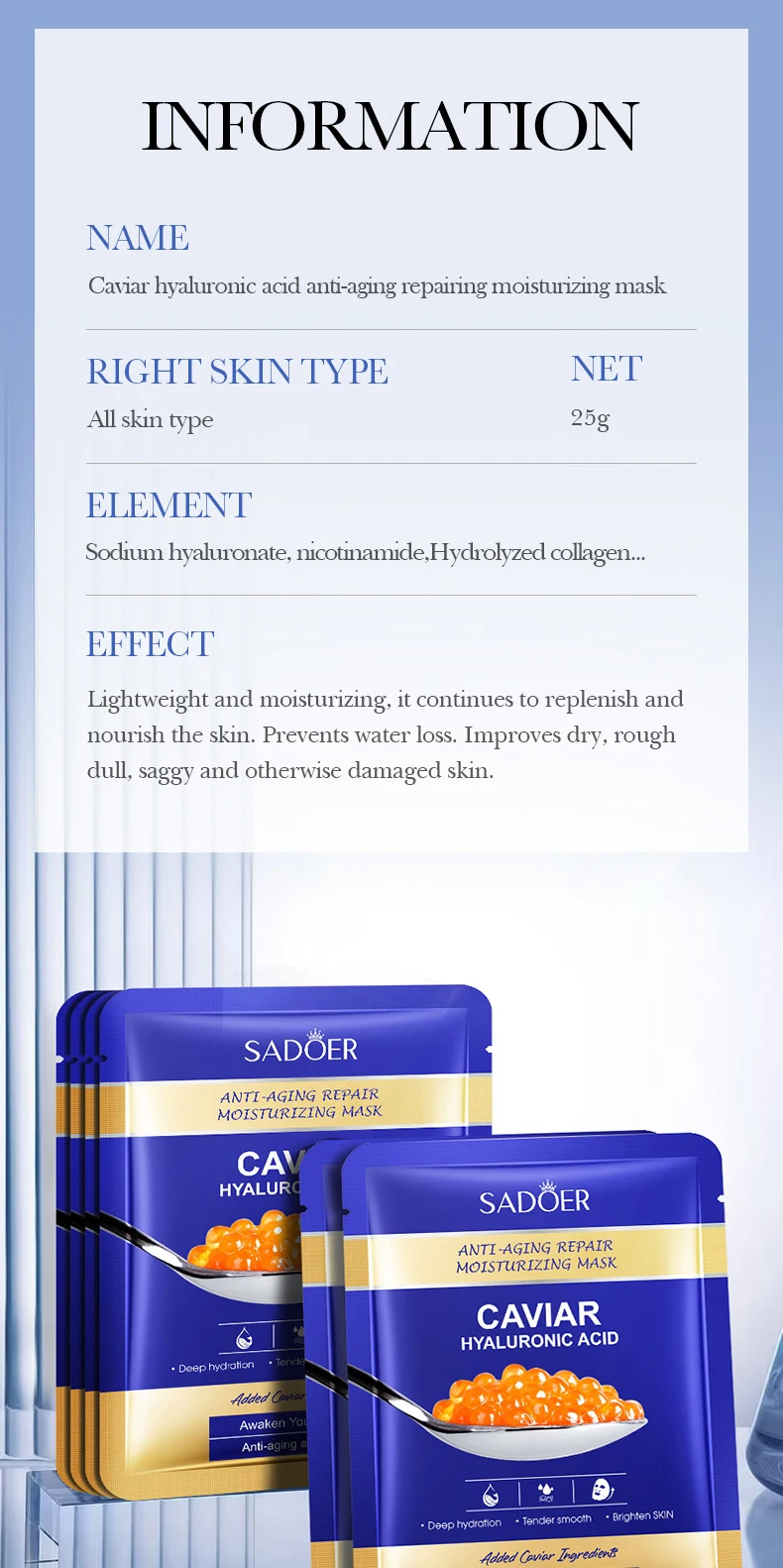 SADOER Caviar Hyaluronic Acid Face Sheet Mask product information