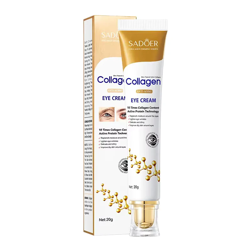 SADOER Collagen Eye Cream 20g tube and packaging box for anti-aging and skin hydration.
