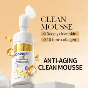 SADOER Collagen Facial Cleansing Mousse bottle with built-in silicone brush for deep pore cleaning.