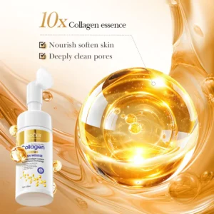 SADOER Collagen Facial Cleansing Mousse with built-in brush head and golden 10x collagen essence.