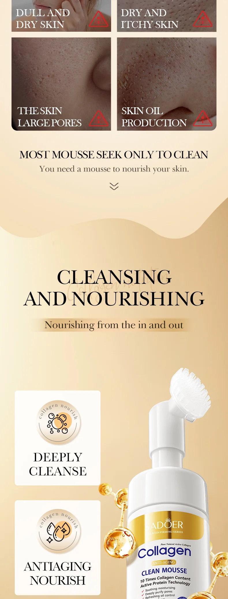 SADOER Collagen Facial Cleansing Mousse product information