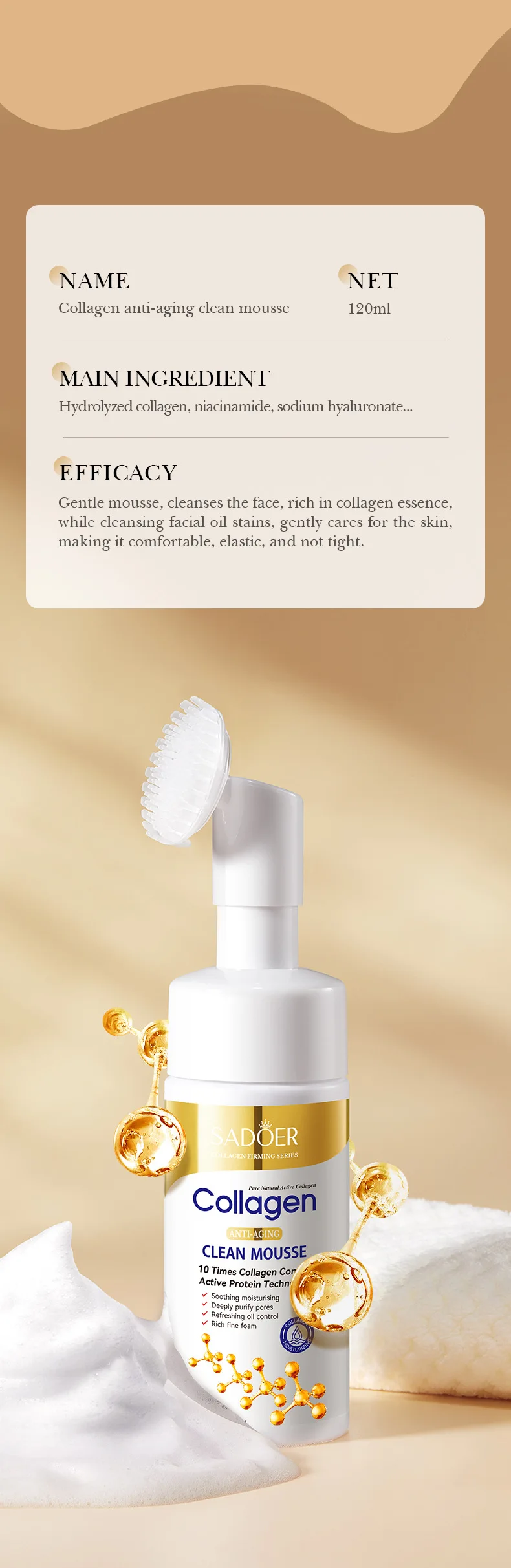 SADOER Collagen Facial Cleansing Mousse product information