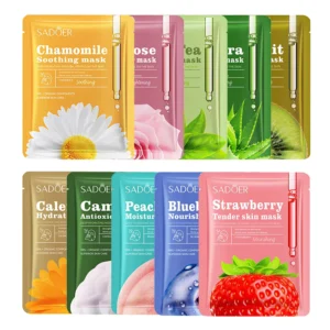 SADOER Fruit Floral Face Sheet Mask Set of 10 for hydrating and nourishing skin.