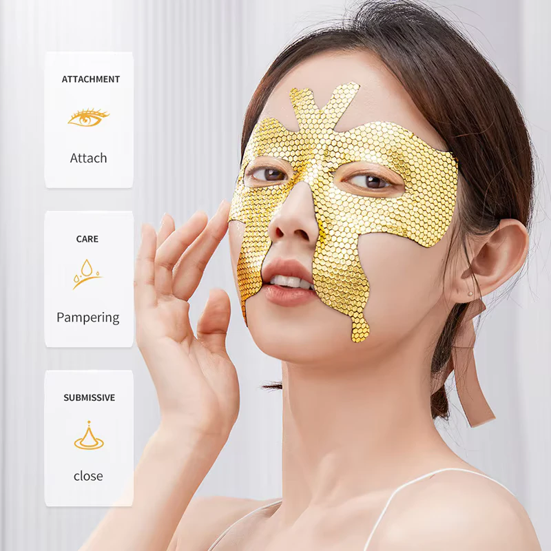 Woman wearing the SADOER Golden Butterfly Eye Mask for a refreshed and hydrated eye contour.