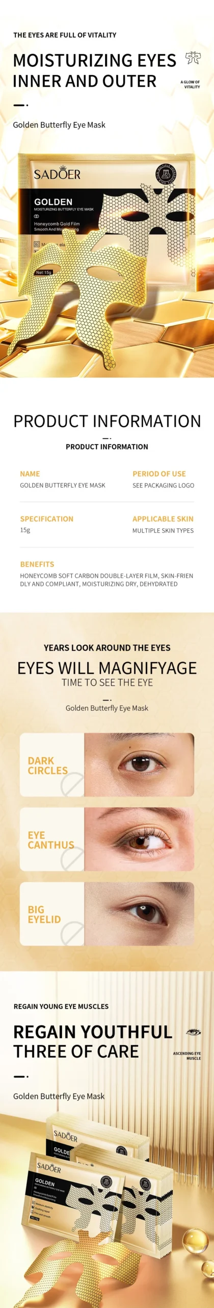 SADOER Golden Butterfly Eye Mask product information