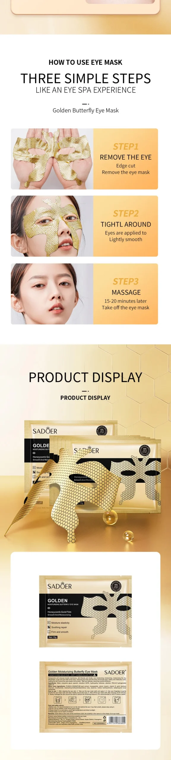 SADOER Golden Butterfly Eye Mask product information