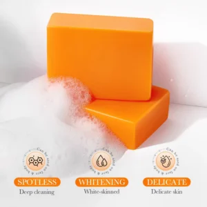 SADOER Kojic Acid Soap Bar with foam, highlighting deep cleaning and whitening for face and body.