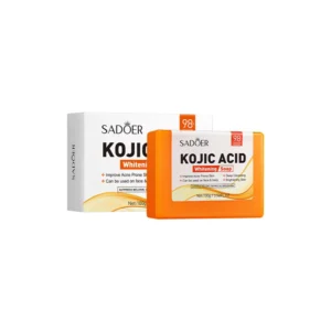 SADOER Kojic Acid Soap Bar and packaging for brightening and cleansing face and body.