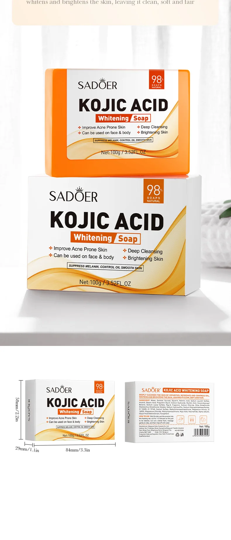 SADOER Kojic Acid Soap Bar product information.