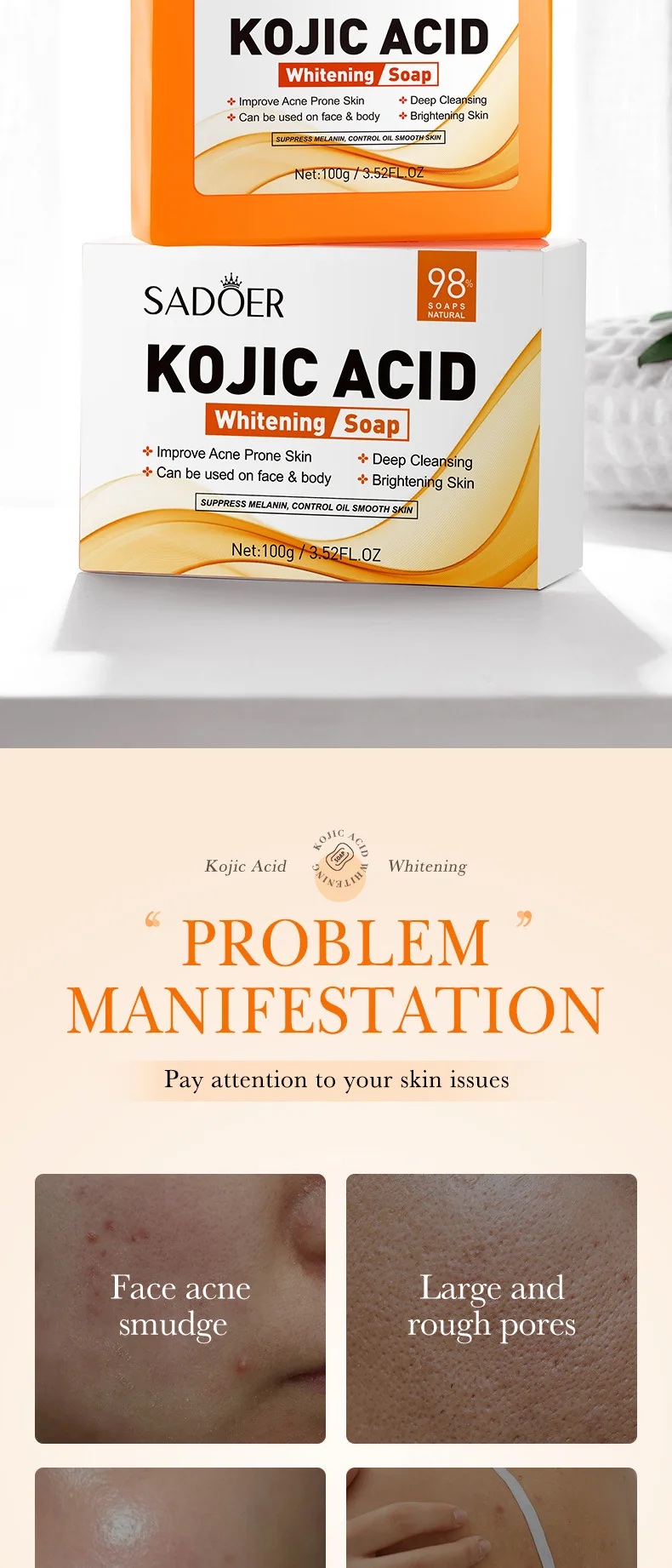 SADOER Kojic Acid Soap Bar product information.