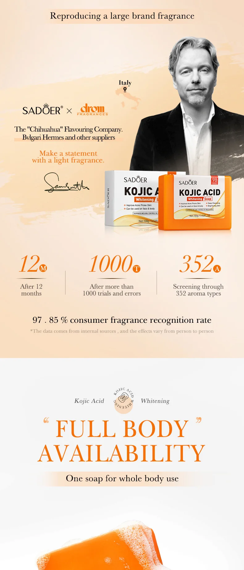SADOER Kojic Acid Soap Bar product information.