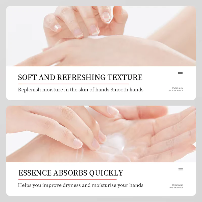 Close-up of hands applying SADOER Niacinamide Arbutin Hand Cream showing its fast-absorbing, refreshing texture.