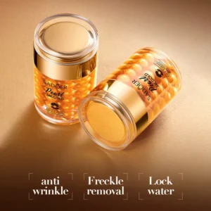 SADOER 24K Golden Pearl Collagen Face Cream jars showcasing golden pearl capsules and anti-wrinkle benefits.