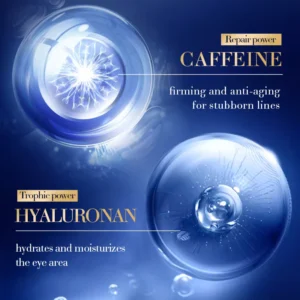 SADOER Caffeine Anti-Wrinkle Eye Cream showcasing firming caffeine and hydrating hyaluronan ingredients.