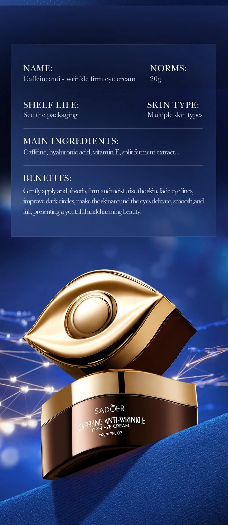 SADOER Caffeine Anti-Wrinkle Eye Cream product information