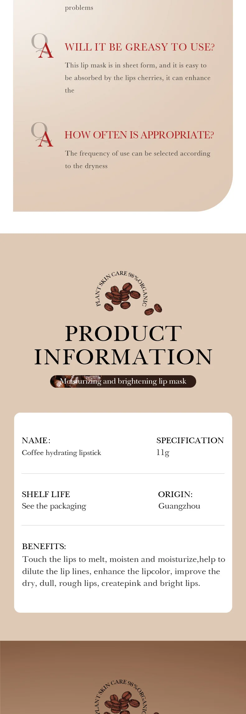 SADOER Coffee Hydrating Lipstick product information
