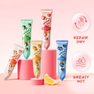 SADOER Fruit Ice Cream Hand Cream set featuring moisturizing fruit-inspired tubes for dry hand repair.