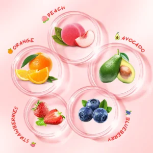 SADOER Fruit Ice Cream Hand Cream ingredients: fresh peach, avocado, orange, strawberry, and blueberry.