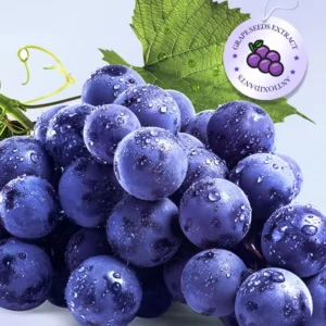 Close-up of fresh purple grapes with water droplets for SADOER Grape Seed Eye Mask Patches.