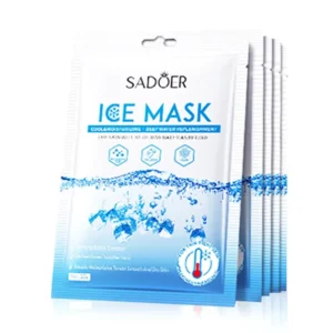SADOER Ice Face Sheet Mask stack showcasing cooling ice cube graphics for deeply hydrating skincare.
