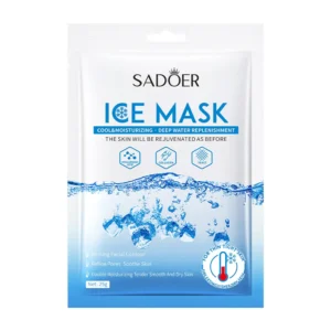 SADOER Ice Face Sheet Mask packaging featuring cooling ice graphics for deep hydration and skin rejuvenation.