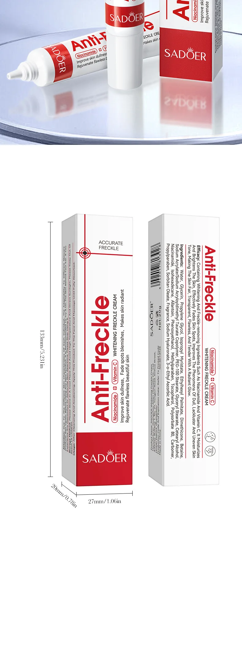 SADOER Niacinamide & Vitamin C Anti-Freckle Face Cream product information