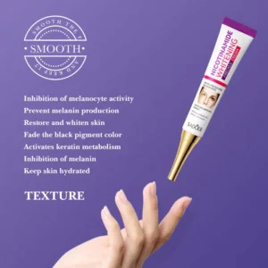SADOER Nicotinamide Freckle Face Cream tube over a hand, displaying skin brightening and hydrating benefits.