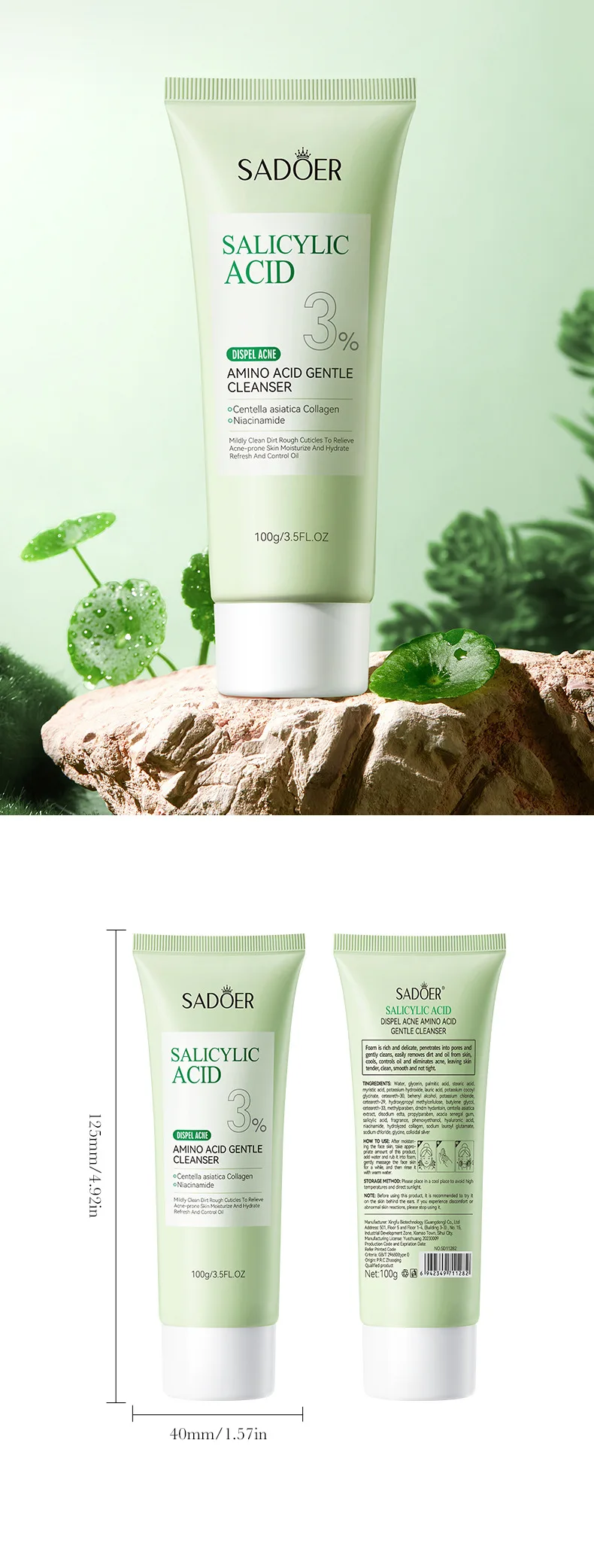 SADOER Salicylic Acid Facial Cleanser product information