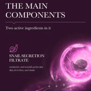 SADOER Snail Collagen Eye Cream infographic highlighting snail secretion filtrate for firming and nourishing skin.