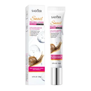 SADOER Snail Collagen Eye Cream tube and box for anti-aging repair and hydration.