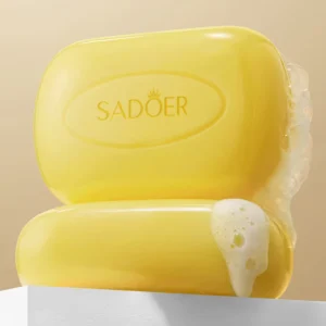 Two stacked SADOER Sulfur Soap Bars showing a rich, fine lather for deep cleansing.