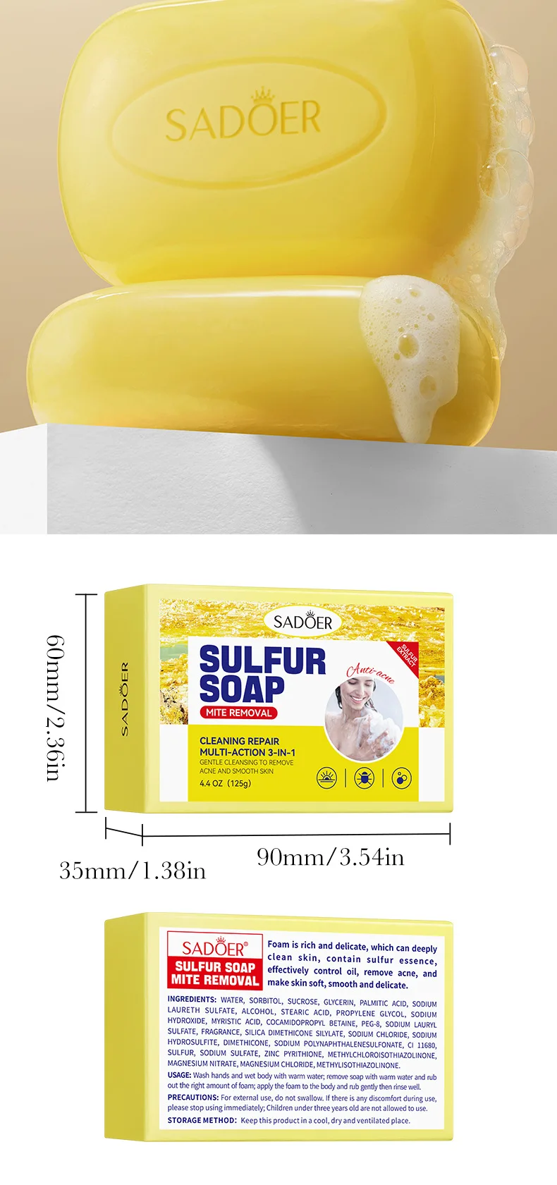 SADOER Sulfur Soap Bar product information